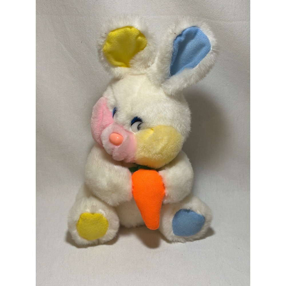Oriental Trading Co Vintage Plush Bunny Rabbit White Multi Color Carrot